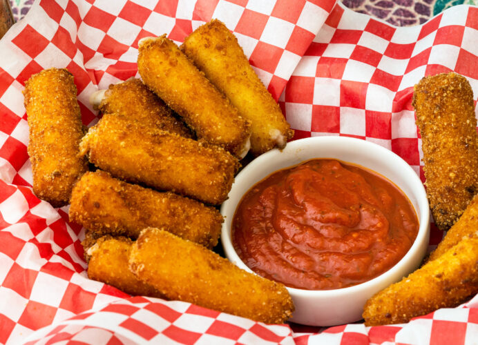 Gluten-free, crispy fried mozzarella sticks go perfectly with marinara